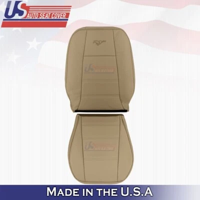 1999-2004 PARA Ford Mustang V6 Driver Frontal Parte Inferior e Superior Capa de Couro Genuíno Bronzeada - Imagem 1 de 4