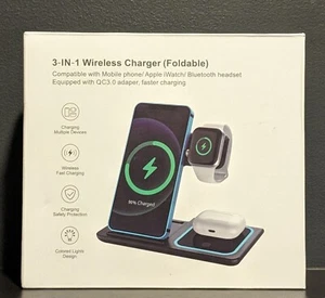 Wireless Charger 3 in 1 Foldable Qi Charging QC 3.0 Adapter Samsung iPhone - NEW - Picture 1 of 10