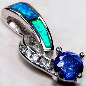1CT Treated Blue Sapphire & Australian Opal 925 Sterling Silver Pendant OE1 - Picture 1 of 1