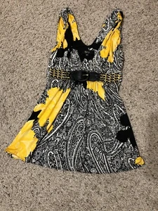 Camiseta sin mangas Sky Yellow & Black Paisley con cinturón talla XS - Imagen 1 de 6