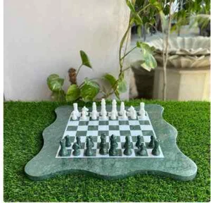18'' green Marble Chess Table Top Pietra Dura Inlay Children Game Kids antique - Picture 1 of 4