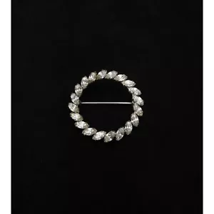 VTG Krementz Silver Clear Rhinestone Circular Wreath Brooch Scarf Glasses Holder - Picture 1 of 5