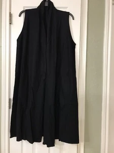 MEDIUM $358 NWT EILEEN FISHER BLACK BOILED WOOL JERSEY SHAWL COLLAR LONG VEST - Picture 1 of 4