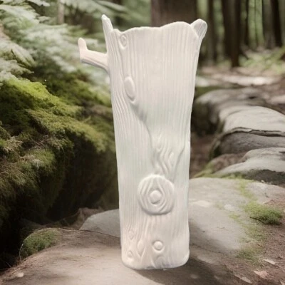 Anthropologie Sherry Olsen Tree Stump Vase White Ceramic Signed Mint Rare 11.5” - Image 1 of 4