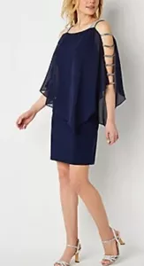 MSK Womens Navy Rhinestone Knee Cocktail and Party Dress Petites Medium Sparkle - Picture 1 of 14