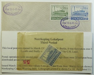1945 Sweden Norrkoping Local Post (Third Period) Extra Stamp & First Day Cover - Picture 1 of 5