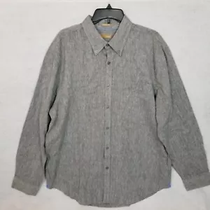 BRUNO Washable Linen Slub Weave L/S Button Up Shirt Blue Black Size XL - Picture 1 of 6