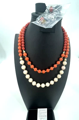 Conjunto de collar y pendientes AVON Fiji Bliss color coral tachuelas perforadas collar de 20"  Foto 1 de 4