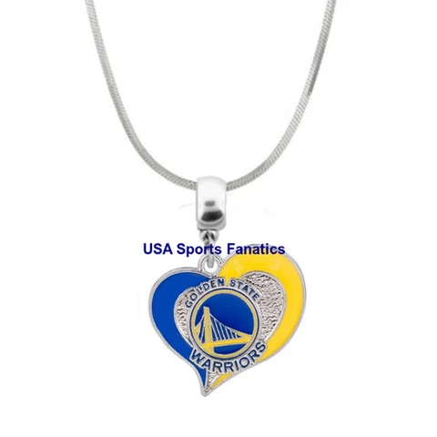 NBA Golden State Warriors Heart Swirl Logo Pendant Necklace On A 925 Snake Chain Cover