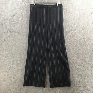 Ann Taylor Wide Leg Pants Womens 10 Gray Black Striped Zip Fly Hi-Rise Casual - Picture 1 of 18