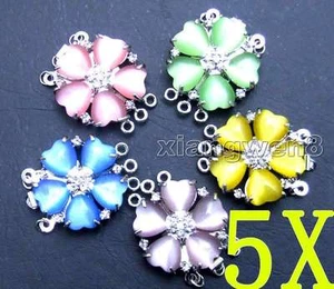 5X Multicolor 25mm Cat's Eye Petal 3 Strand Clasp for Jewelry Making Accessories - Picture 1 of 7