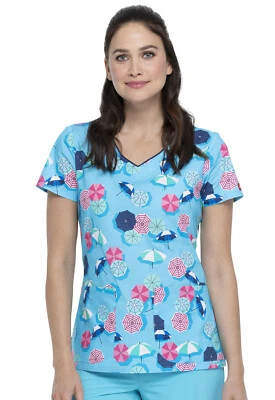 Dickies Women's Print Scrub Top DK700 MESH V-Neck Medical Uniforms Size XXS to M - Image 1 of 3