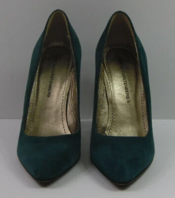 Tacones para mujer Diane Von Furstenburg verde azulado gamuza punta talla 8M  Foto 1 de 4