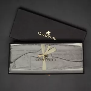 Gladson Mens Silk Bow Tie Cummerbund Box Set Silver Paisley Weave Wedding Formal - Picture 1 of 9