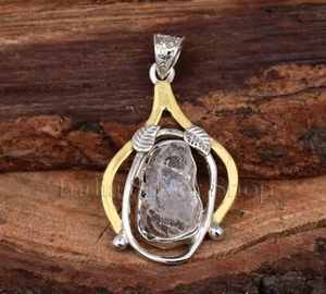 Colgante Herkimer Diamante Plata de Ley Dos Tonos Hecho a Mano Joyería de Diseñador - Imagen 1 de 5