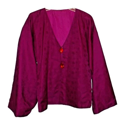 Vintage Blazer Lounge Jacket Handmade Jacquard Berry Lucite-Buttons M - Image 1 of 4