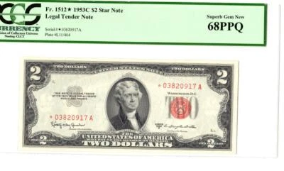 1953C $2 Legal Tender Fr# 1512* Superb Gem Unc 68 PPQ PCGS - Image 1 of 2