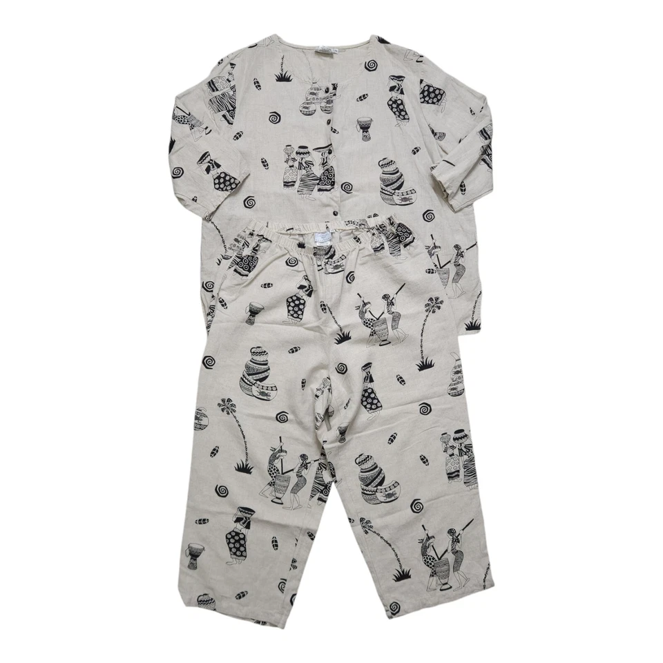 Conjunto de lino Marc Ware de algodón vintage parte superior inferior para mujer talla grande 1X/2X Foto 1 de 4