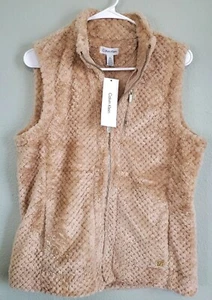 Calvin Klein Women's Tan Furry Soft Zip Up Vest Size Medium Latte NWT - Picture 1 of 6