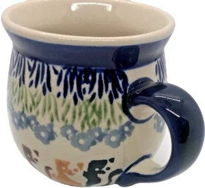 Polish Pottery Small Bubble Coffee Mug in Pattern Abstract Cats Mice Child Size - Picture 1 of 4