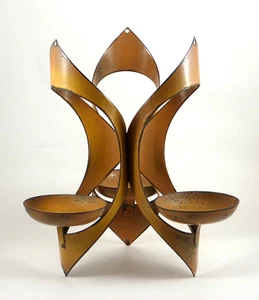 Hanova of Pasadena Candle/Plant Holder/Hanger Enamel Metal MCM Harvest Gold 14"t - Picture 1 of 7