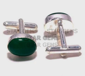 Natural Green Onyx Gemstone Handmade With 925 Sterling Silver Mens Cufflink CF73 - Picture 1 of 3