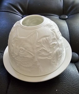 Porcelain Cat Dome Lithopane Tea Lite Holder - Picture 1 of 1