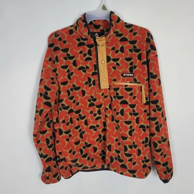 Columbia Half Zip Snap Fleece Jacket Sz Large Mens Orange Black Helvetia Printed - Image 1 of 4