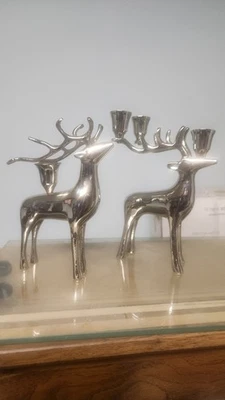Silver Plated Reindeer Candle Holder s. Great for Christmas mantle decor! - Image 1 of 3