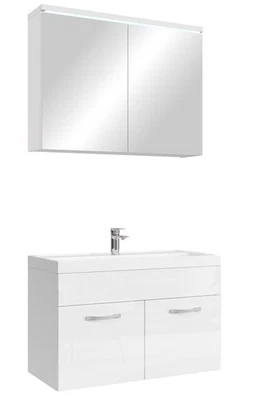 Badezimmer Badmöbel-Set Paso 02 80cm Waschbecken Weiß hochglanz - Unterschrank S - Bild 1 von 4