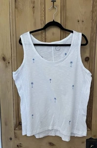NEXT Top bianco corto SMANICATO COTONE taglie forti 22 cami gilet blu palme - Foto 1 di 3