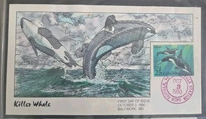 US Ersttagsbriefe Collins handbemalt 4er Set Meeresbewohner 1990 - Bild 1 von 4