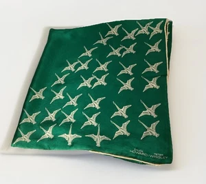 VTG Chuck Howard Peter Wrigley Silk Scarf Emerald Green Cranes Birds 23 X 23” - Picture 1 of 10