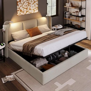 Polsterbett 160x200 cm mit Lattenrost Stauraum USB LED Boxspringbett Doppelbett - Bild 1 von 12