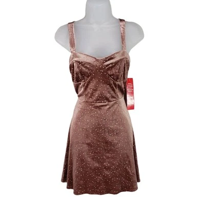 Speechless Velvet Mini Dress sz L Jr Skater Mauve Silver Dewdrop Festival NWT - Image 1 of 4