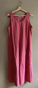 Liz Claiborne Leinen Baumwolle Kleid Rosa Gr. 14 Maxi Ärmellos Küste Lagenlook - Bild 1 von 9
