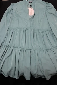 Missguided blue/green vneck smock dress US size 0 - Picture 1 of 8