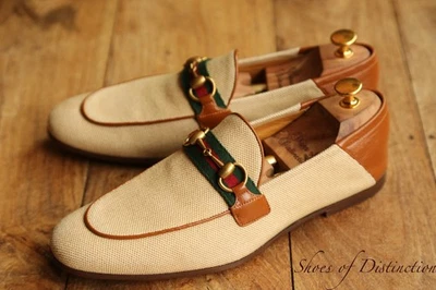 Gucci Beige Canvas Brown Leather Bit Loafers Shoes Men's UK 7.5 US 8.5 EU 41.5 - image 1 of 4