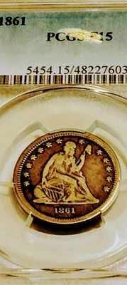 GENERAL GEORGE ARMSTRONG CUSTER🇺🇸1861 seated Liberty quarter F15 MR😎 - Image 1 of 4