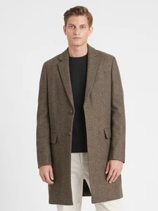 Club Monaco Men’s Herringbone Wool Blend Neutral Top Coat NWT Sz S - Picture 1 of 10