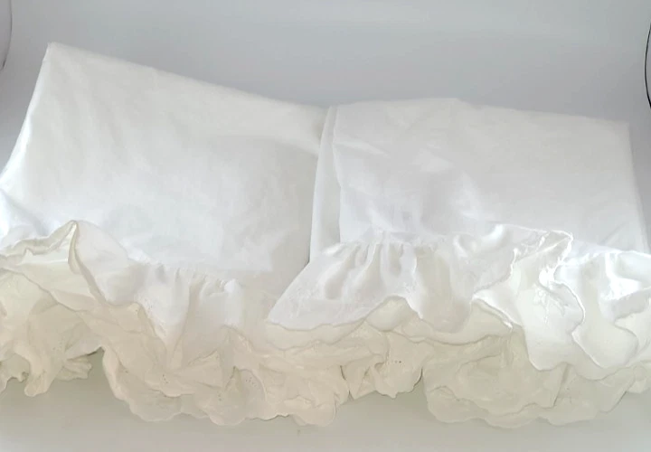 2 Pcs Ralph Lauren Pillow Cases White Eyelet Ruffle Standard Cotton - Image 1 of 4