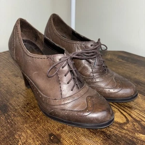 Connie "Kathryn" Damenschuhe klobiger Absatz Oxford braun Leder Größe 6M LESEN - Bild 1 von 22
