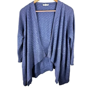 Suéter Eileen Fisher Mujer S Mezcla de Lino Manga 3/4 Cascada Frente Abierto Púrpura - Imagen 1 de 19