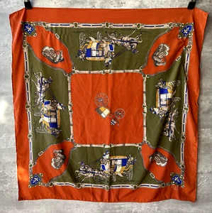 Vintage Hermes Paris Pferdekutsche 100 % Seide Burnt Orange Schal 34 x 34 - Bild 1 von 7