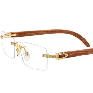 Luxus Holztempel Herren Frau Brillengestell randlos Titan Brille Brille - Bild 1 von 6
