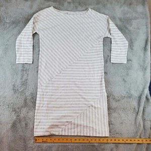 Joan Vass Shirt Dress Womans Sz S/0 Gray Striped 3/4 Sleeve Boat Neck Top - Picture 1 of 5