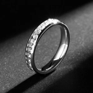 Anillos de boda para mujer de 4 mm de plata pulido acero inoxidable AAA bandas de circonio circular talla 6-11 - Imagen 1 de 6