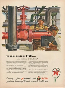 Publicidad impresa vintage Texaco Oil Gas 1944 ingenieros de acero gerente de planta de tuberías investigación - Imagen 1 de 8