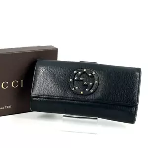Gucci Long Wallet Interlocking Black Leather Authentic From Japan 0409 - Picture 1 of 18