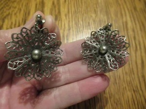 Pendientes vintage de filigrana de plata con clip de flores m - Imagen 1 de 3